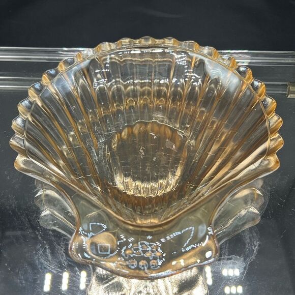 Vintage Jeannette Glass Company Amberglo Marigold Carnival Glass Shell Dish - Picture 1 of 10